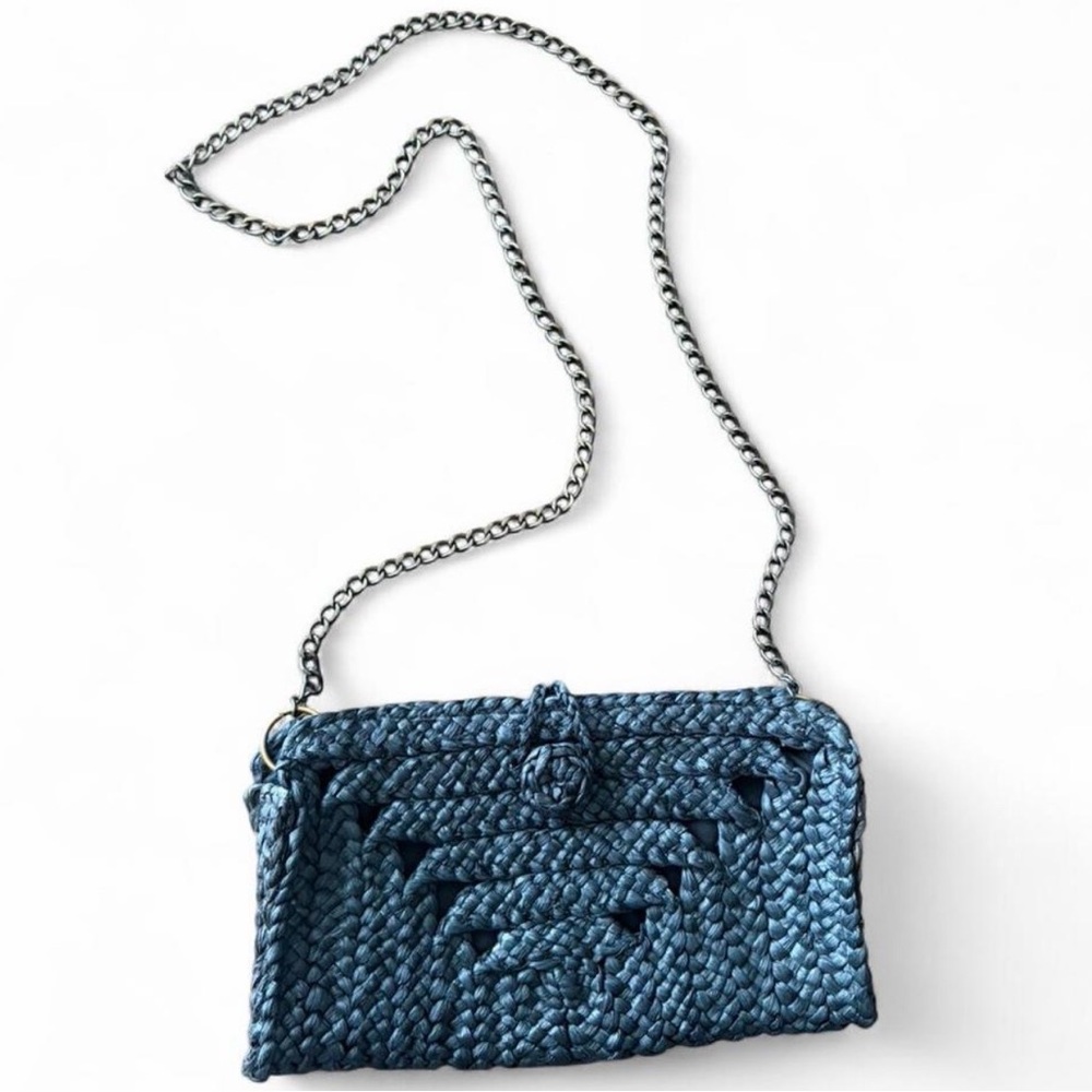 Elegant Black Woven Chain Strap Bag